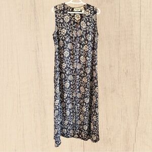 90s vintage maxi crepe button down sleeveless dress